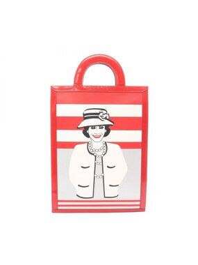 Chanel Tote Coco Mademoiselle Choco Bar Black Red White Patent Leather Handbag
